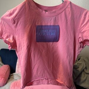 Versace Jeans Collection Crop Tee Pink Logo Patch Tee